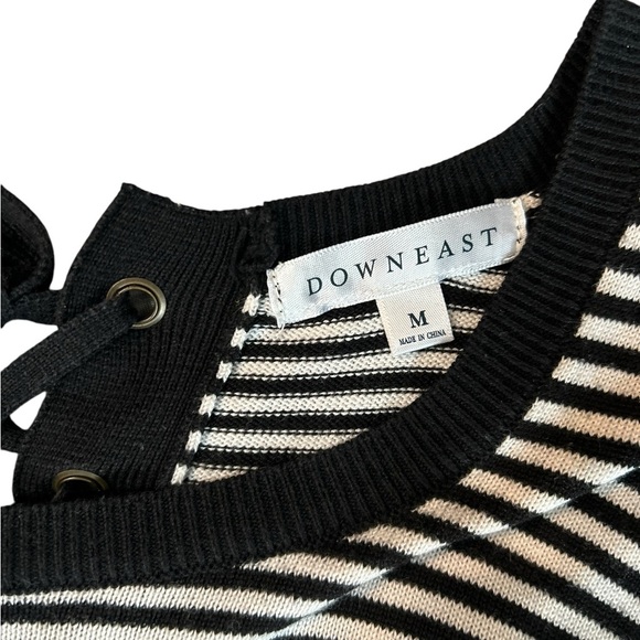 DownEast Women’s Black White‎ Striped Lace Back Elbow Patch Nautical Sweater Med - Picture 4 of 5